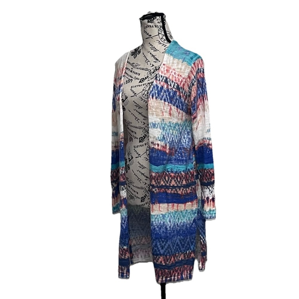 Ruby Rd Aztec Linen Blend Open Front Cardigan Sweater Womens MP Boho Hippie - Picture 4 of 9